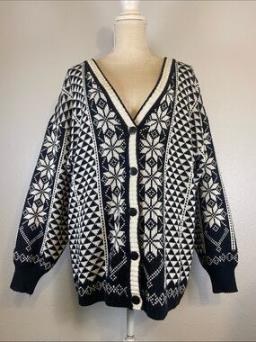 Michel Vintage Nordic Fisherman Coastal Grandma Oversized Cardigan Sweater Sz M